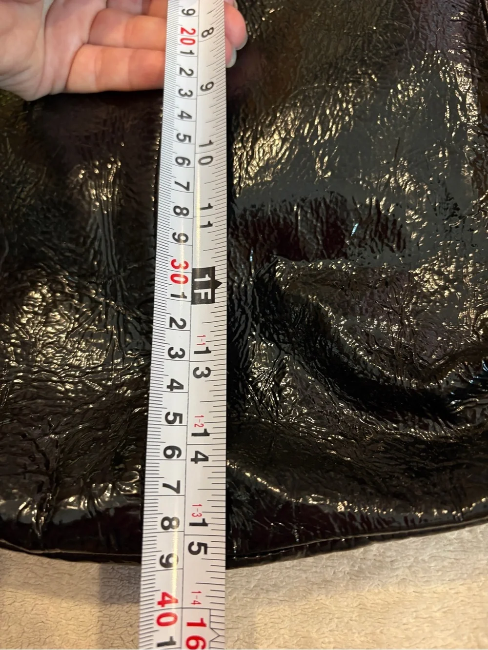 Elliott Lucca Black Patent Hobo with Woven Side Panels
